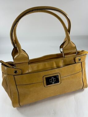 Y2K Mondani New York Mustard Yellow Faux Leather Satchel Handbag